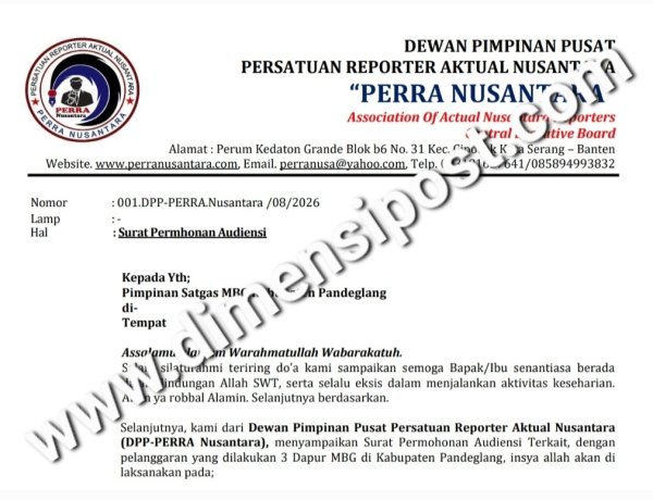 Tiga SPPG di Pandeglang Banten Diduga Langgar Juknis BGN, DPP PERRA Nusantara Layangkan Surat Audiensi Ke Satgas MBG Pandeglang