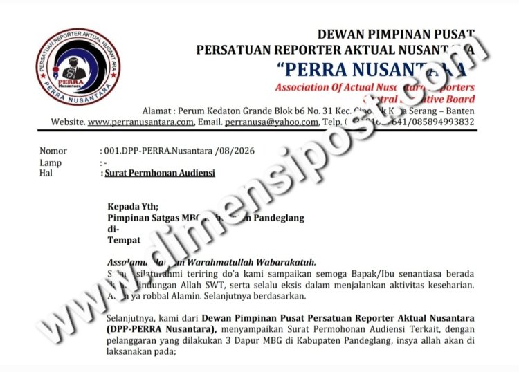 Tiga SPPG di Pandeglang Banten Diduga Langgar Juknis BGN, DPP PERRA Nusantara Layangkan Surat Audiensi Ke Satgas MBG Pandeglang