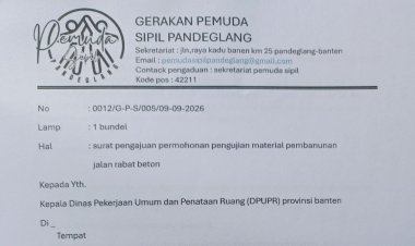 GERAKAN PEMUDA SIPIL PANDEGLANG SERAHKAN LAPORAN PENGUJIAN MATERIAL JALAN RABAT BETON KE DPUPR PROVINSI BANTEN