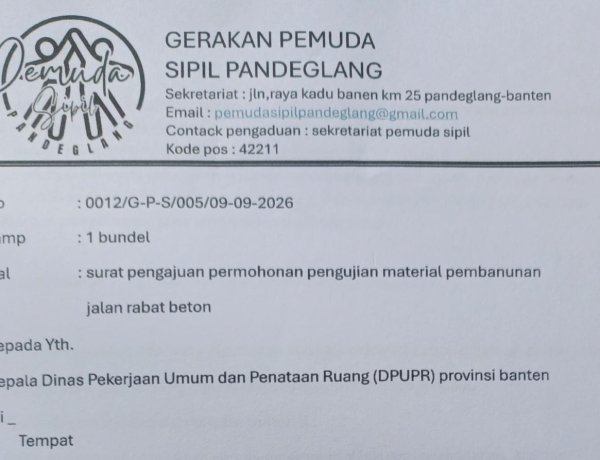 GERAKAN PEMUDA SIPIL PANDEGLANG SERAHKAN LAPORAN PENGUJIAN MATERIAL JALAN RABAT BETON KE DPUPR PROVINSI BANTEN