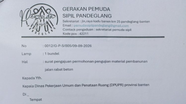 GERAKAN PEMUDA SIPIL PANDEGLANG SERAHKAN LAPORAN PENGUJIAN MATERIAL JALAN RABAT BETON KE DPUPR PROVINSI BANTEN